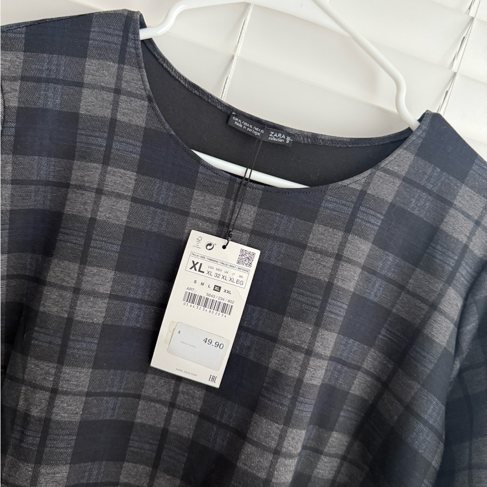 Zara Navy and Gray Plaid Dress - Picture 4 of 5